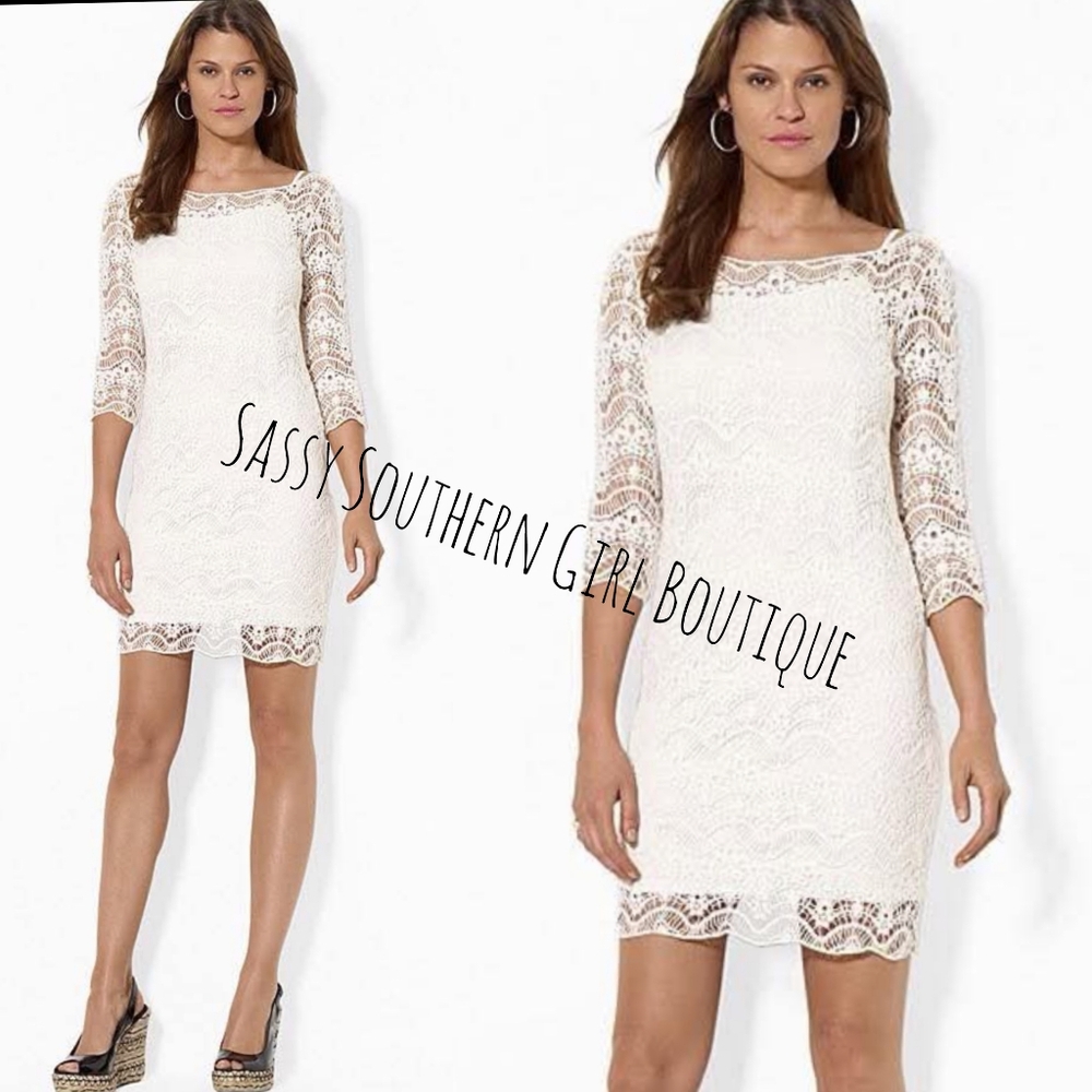 🆕⭐ Lauren Ralph Lauren White Crochet Mini Dress - Picture 2 of 11